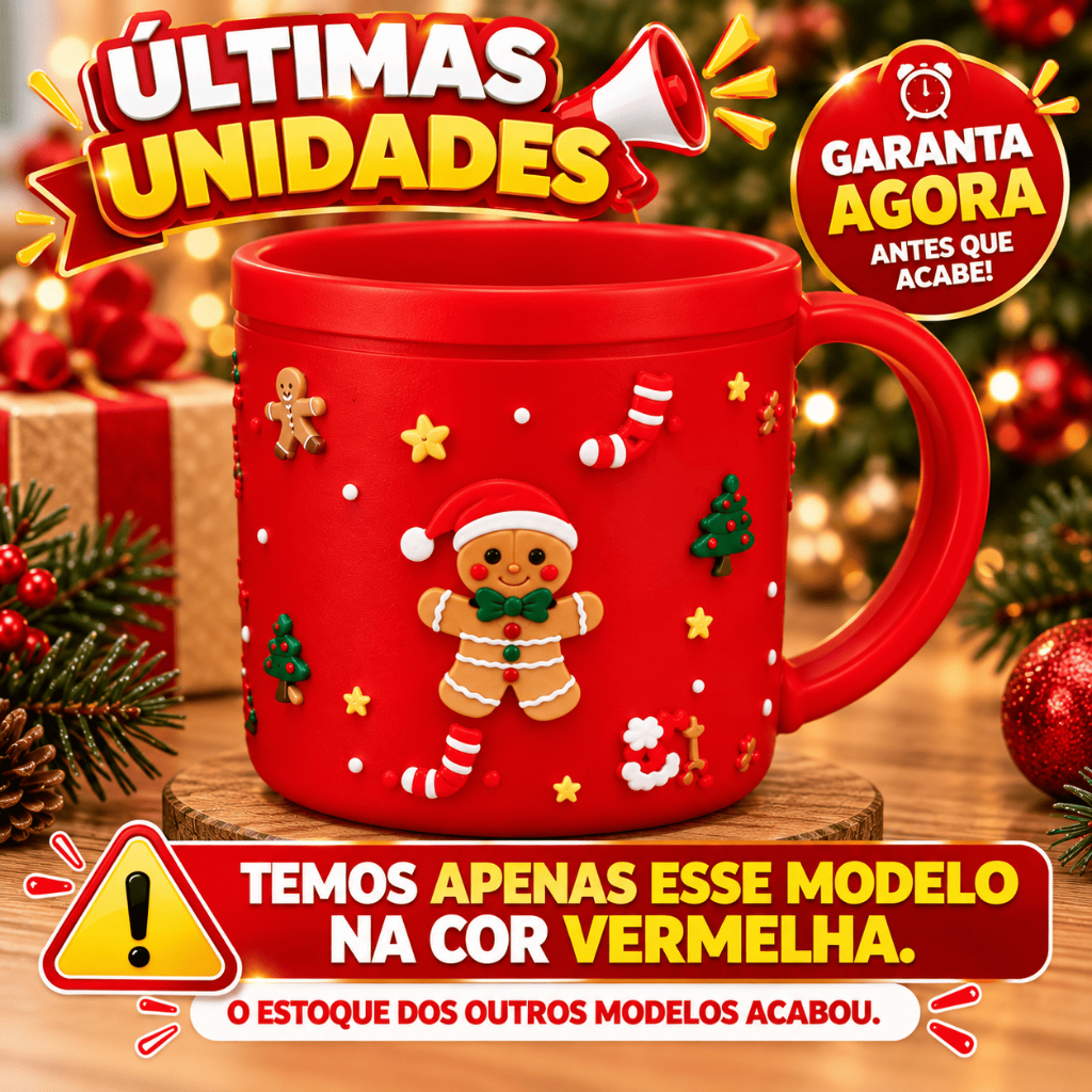Caneca Plástica Infantil Natal 200ml Emborrachada Copo Xícara Relevo 3D