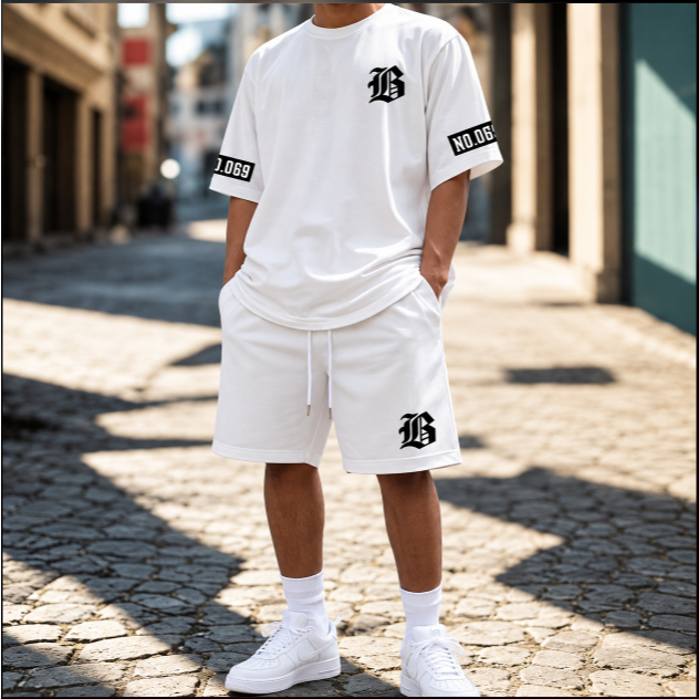 Camiseta Oversized e Bermuda Moletom Moda Masculina Casual Conjunto Streetwear Confortável