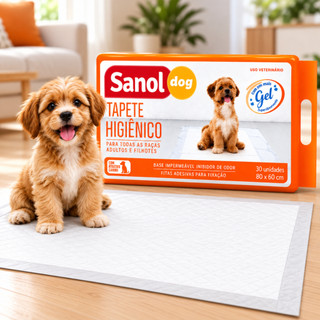 Tapete Higiênico para Cachorro Sanol Dog 80x60cm 30 Unidades para Xixi Gel Superabsorvente Fitas Adesivas