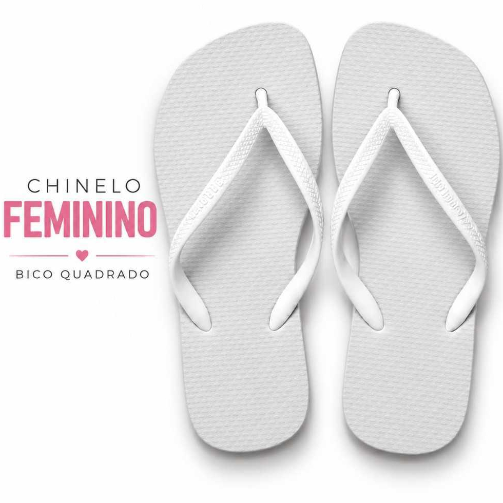 Chinelo Feminino Branco Bico Quadrado Correia Fina Solado Antiderrapante Borracha Macia Confortável