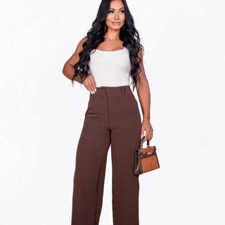 Calca Wide Leg Feminina Premium Cintura Alta 3 Cores PP ao G