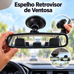 Espelho Retrovisor Interno Automotivo com Ventosa Universal Ajustável Auxiliar para Carro 20x6 cm