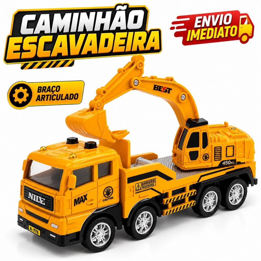 Caminhão Escavadeira Infantil Brinquedo Articulado Plástico 17,3cm colecionável pequeno