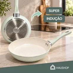 Frigideira Cerâmica Antiaderente Grande Premium Haushop ,Fogão Gás Indução Elétrico Não Gruda, Fácil de Lavar