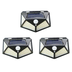 Kit 3 Luminária Solar Parede 100 Leds Sensor Presença Com 3 Funções Refletor Arandela Lâmpada