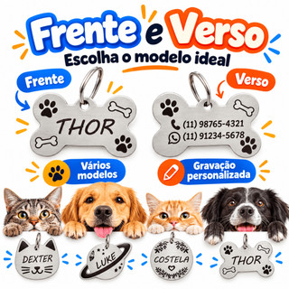 Plaquinha de Identificação Pet Personalizado Cachorro Gato