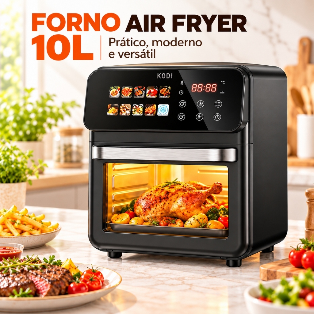 127V/220V Air Fryer Forno Elétrico 10L Digital 1350W com 10 Funções Painel Touch