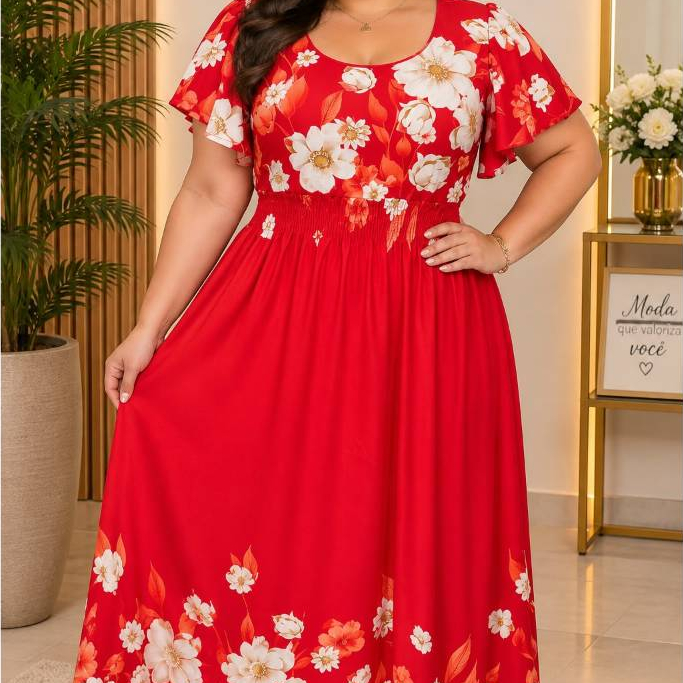 Vestido Feminino TECIDO DUNA Moda Evangélica Plus Longo Social Elegante Festa Babado Tres Marias