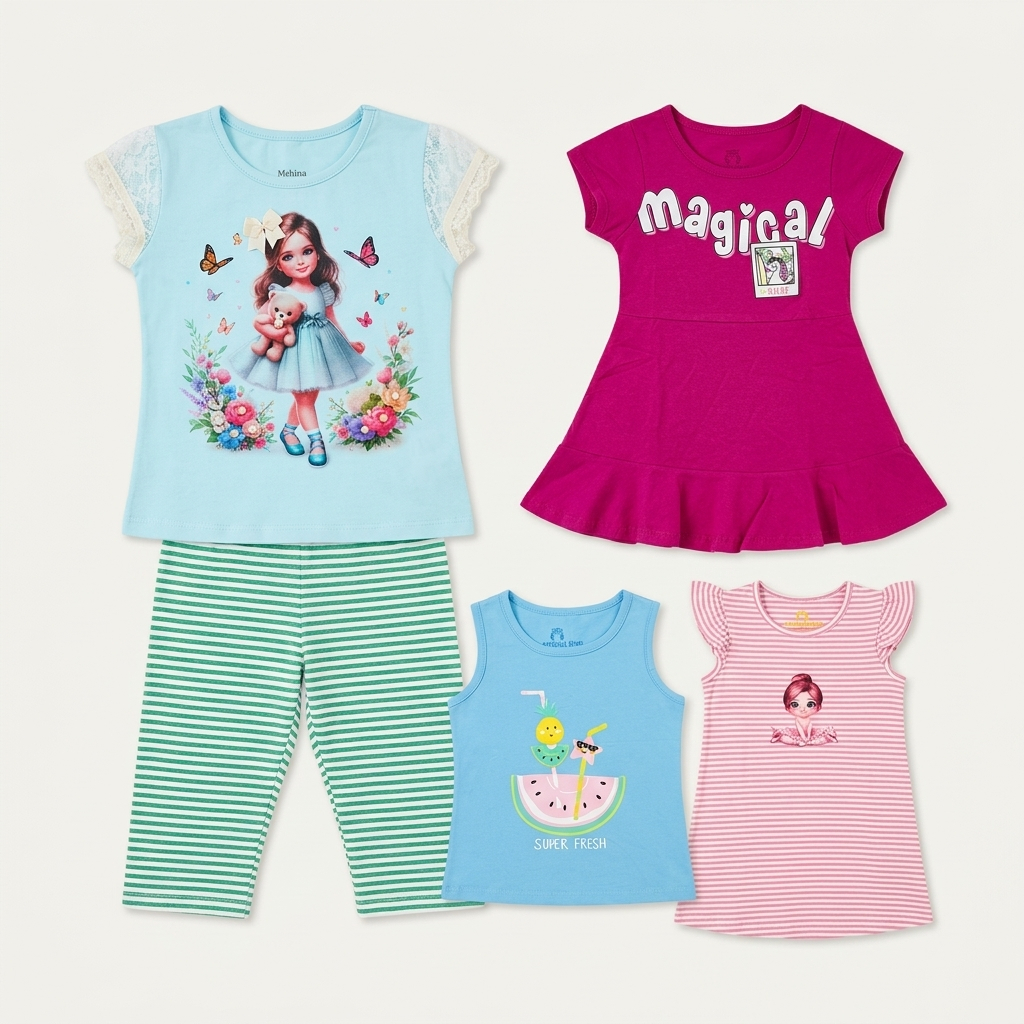 Kit Conjuntos Infantil de Verão Menina Infantil Estampas Sortidas Envio Imediato TAMANHO 4
