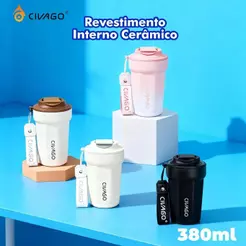 Civago Copo Térmico 380mL Garrafa Térmica Café Chá bebida gelada Revestimento Interno Cerâmico Com Tampa Quente/Frio