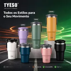 Garrafa Térmica Inox TYESO 600/900ml Aço Inox Grau Alimentício Ideal para Uso Automotivo e Atividades ao Ar Livre