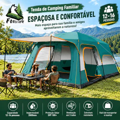 Barraca de Camping Familiar Grande 12 a 16 Pessoas 420x305x200cm com Varanda Impermeável e Proteção UV