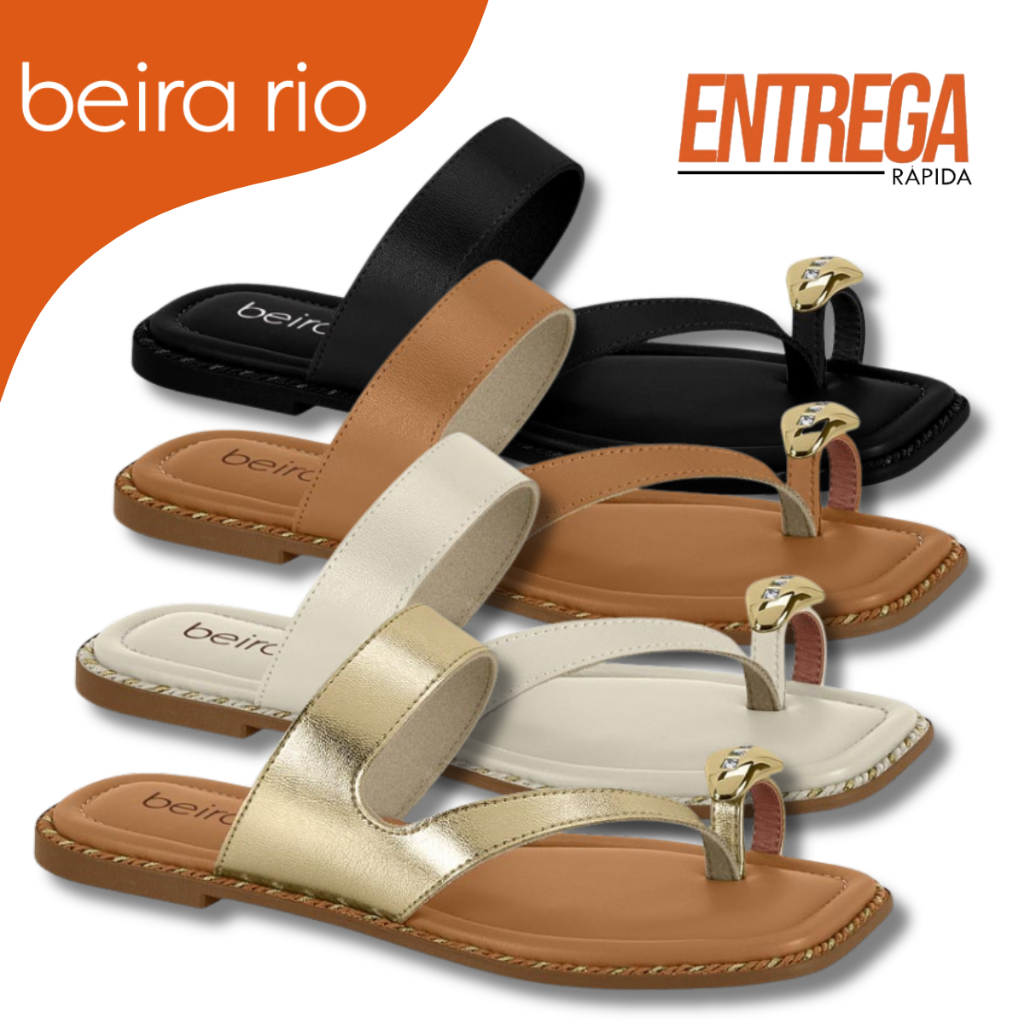 Rasteira Beira Rio Bico Quadrado Dedo Anel Toe Ring Tamanco Flat Feminino Conforto Elegante Original