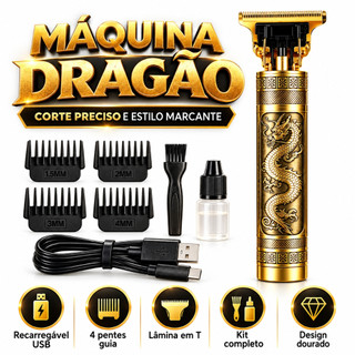 Máquina Profissional Dragão Acabamento Metal Sem Fio Cabelo Barba Pezinho Limitador de…