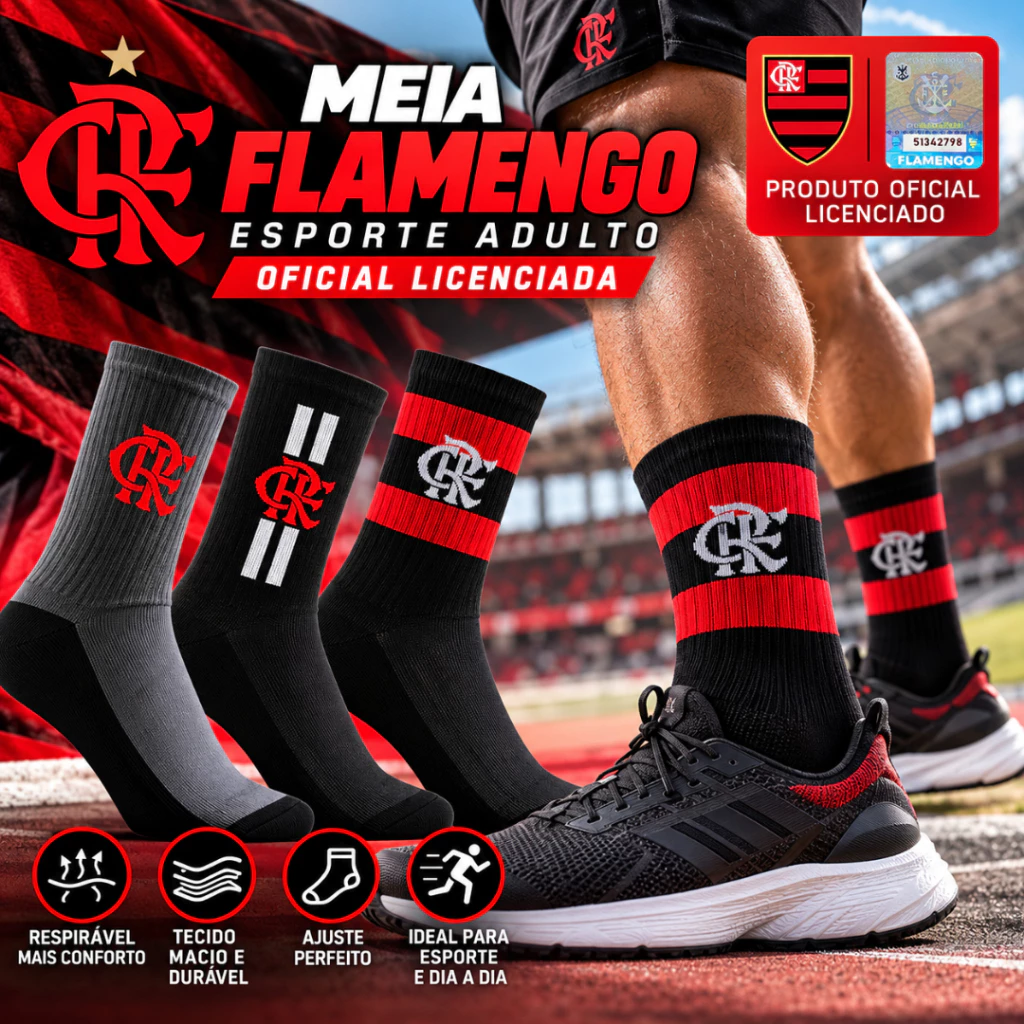Meia Flamengo Esporte Adulto Oficial Licenciada
