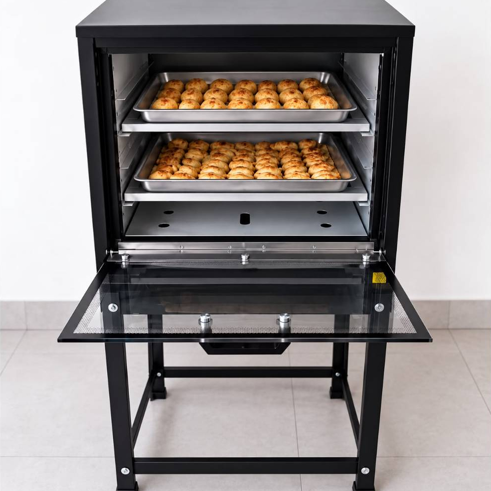 Forno A Gás Com Cavalete Profissional 60 Litros Cristal Aço Tampa Com Visor 2 Grades