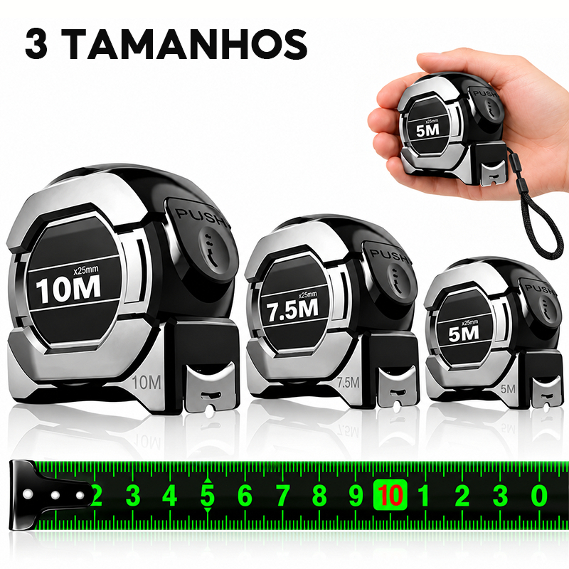 Trena Fita Métrica Profissional Fluorescente 5m 7,5m 10m Fita 25mm com Trava Automática