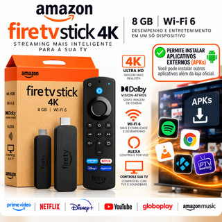 Amazon Fire TV Stick 4K 8GB Wi-Fi 6 2 geracao Alexa Dolby Vision aceita APKS IPTV