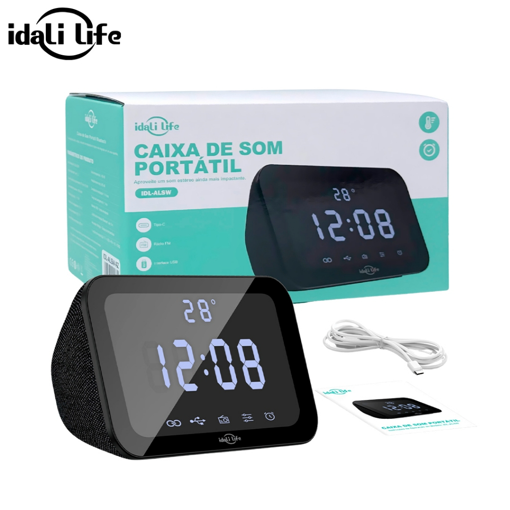 Caixa de Som Bluetooth IDALI LIFE 15W Relógio Digital Despertador LED Temperatura USB · foto 2