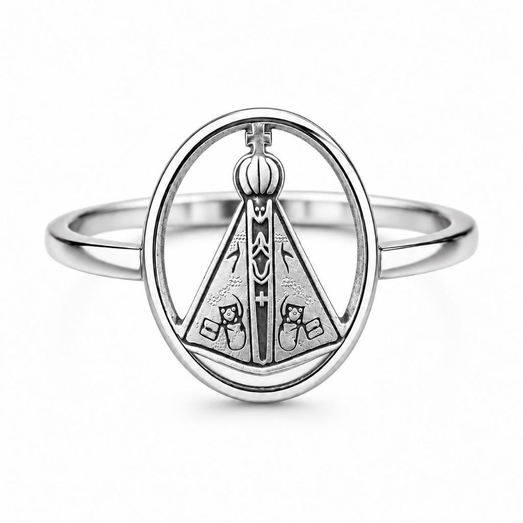 Anel Nossa Sra Aparecida Corte a Laser Maciço Aço Inox Hipoalergênico