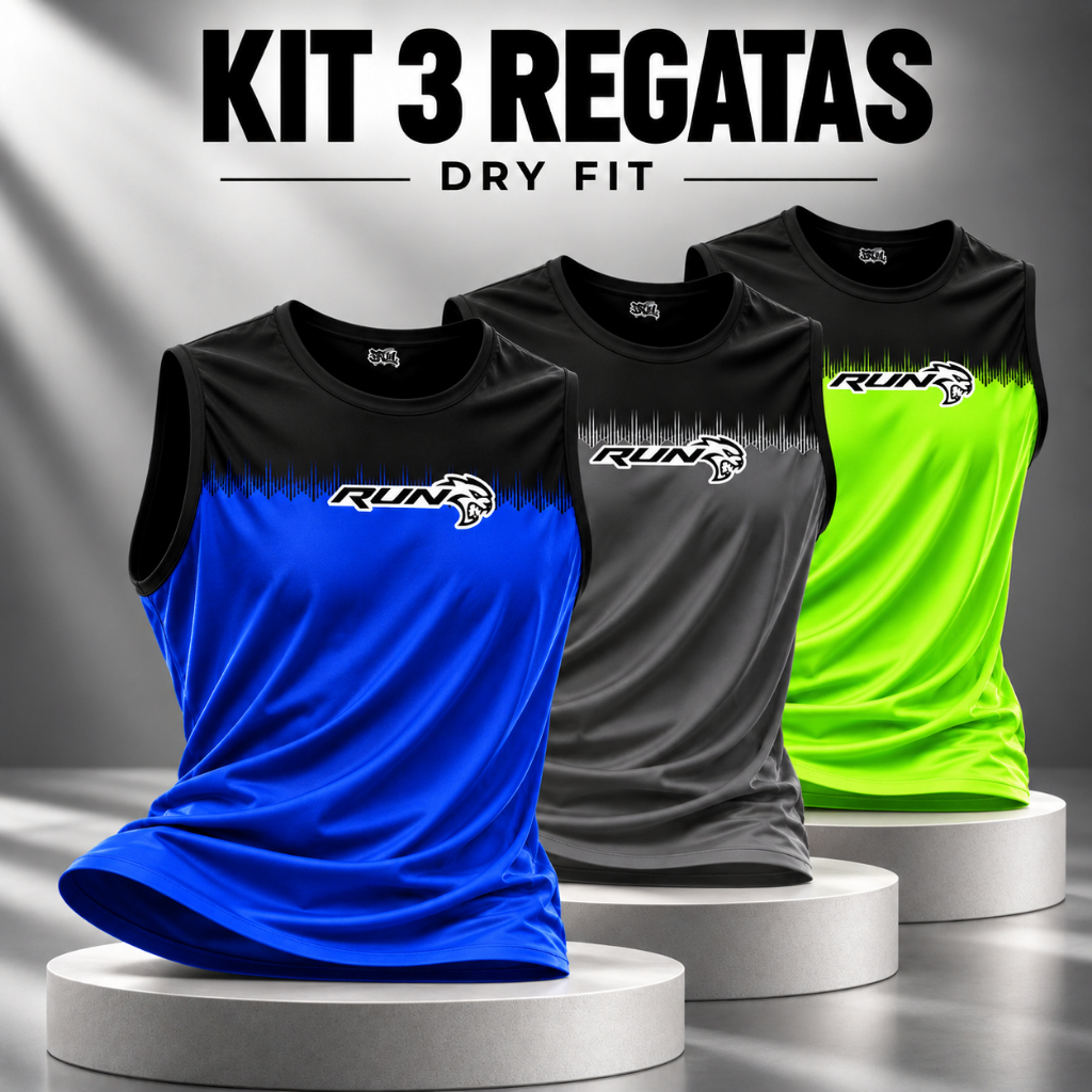 Kit 3 Regatas Dry Fit Masculina Sem Manga Corrida Ciclismo Beach Tennis Futevôlei Academia Secagem Rápida
