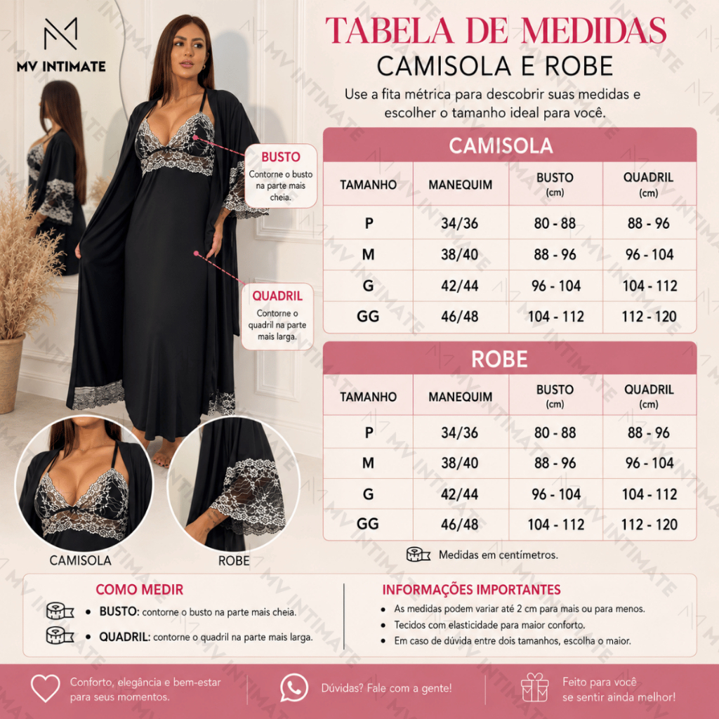 Kit de Robe e Camisola LONGOS sem Bojo de Microfibra Light Bicolor · foto 2
