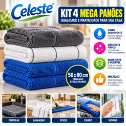 Atacado Kit 04 Pano Microfibra Limpeza Multiuso Mega Panão 50x80cm Pano de Chão Grande