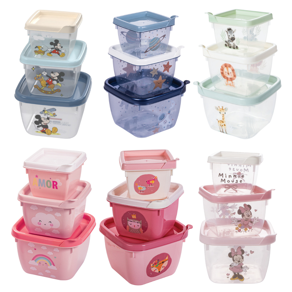 Kit 3 Potinhos Conect Com Tampa Plasútil Baby 140/270/470ml Armazenar Lanche Infantil Papinha Bebê