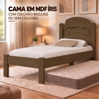 Cama de Solteiro Íris em MDF com 6 Pés Resistentes 195x94cm Com Colchão 188x88 ou Sem Colchão
