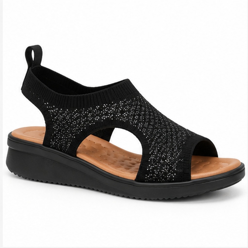 Sandália Feminina Usaflex AE2035 Plataforma 4cm Tricot Lurex Calce Fácil Confortável
