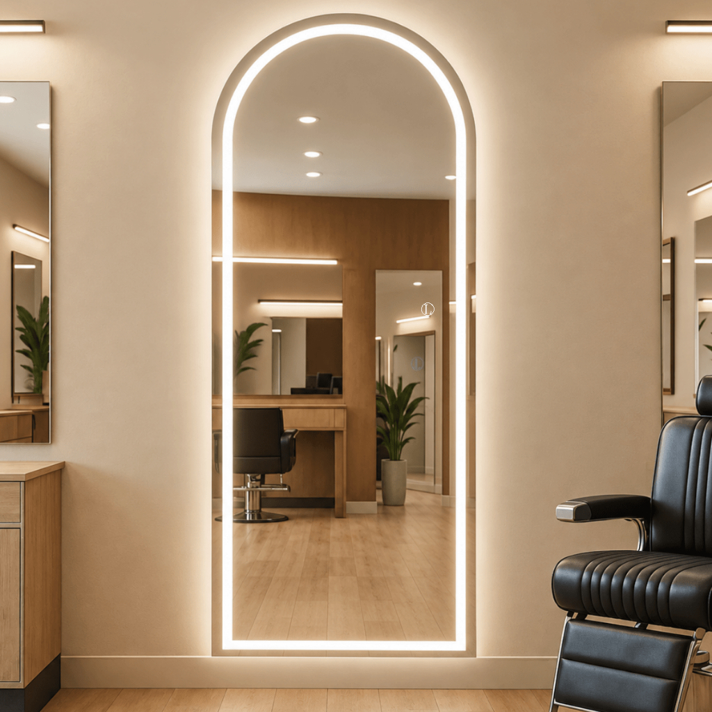 Espelho Lopazzi Base Reta Corpo Inteiro com Led Touch Jateado Bivolt Polido Quente Frio 170x70cm Decoração