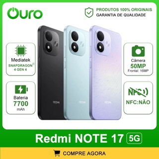 Xiaomi Redmi Note 17 5G, Bateria 7700 mAh, Versão Global, Snapdragon 4 Gen 4, 128/256GB + 6GB RAM