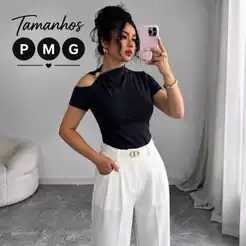 BLUSA FEMININA OMBRO VAZADO Com Fivela Dourada Elegante Blusa Feminina Suplex Moda Gringa