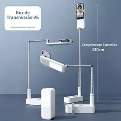 Suporte Para Celular BRANCA Dobrável Ajustável Altura Multifuncional Com Iluminador e Giro 360 com Controle Bluetooth