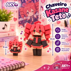 Chaveiro Kasane Teto 3D | Miniatura Vocaloid UTAU Anime | 4cm e 8cm | Presente Geek Kawaii