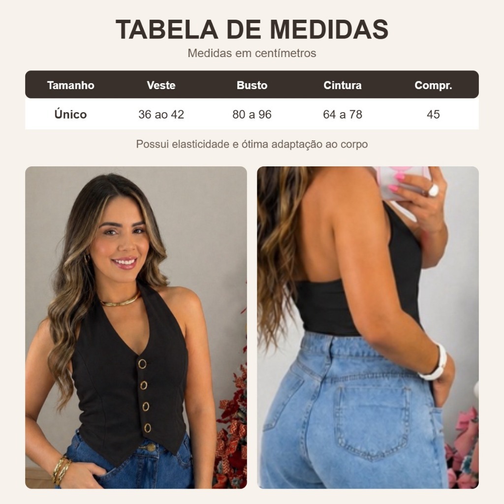 Colete Feminino Neoprene Estruturado com Botões Elegante no na — imagem 2 de 2