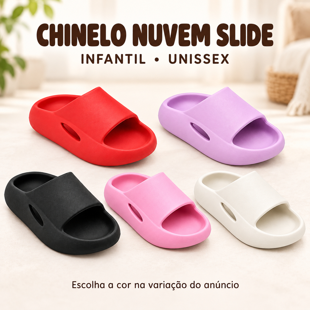 Chinelo Nuvem Infantil Meninos e Meninas Slide Unissex Leve Macio Confortável Antiderrapante para