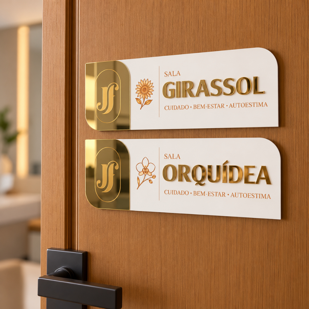 Placa Sinalização De Porta Personalizada Com Logo Mdf Acrílico Identificação Sala Consultório