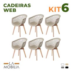 Kit 6 Cadeiras Web Wood Polipropileno Design Moderno para Cozinha e Escritório