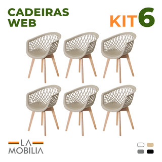 Kit 6 Cadeiras Web Wood Polipropileno Design Moderno para Cozinha e Escritório
