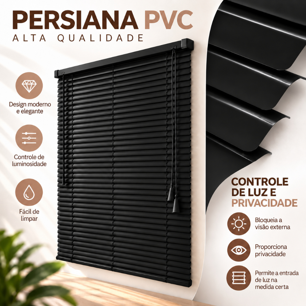 Persiana Horizontal PVC 120x130 Para Janela Sala Quarto Escritório Sala Quarto Cozinha