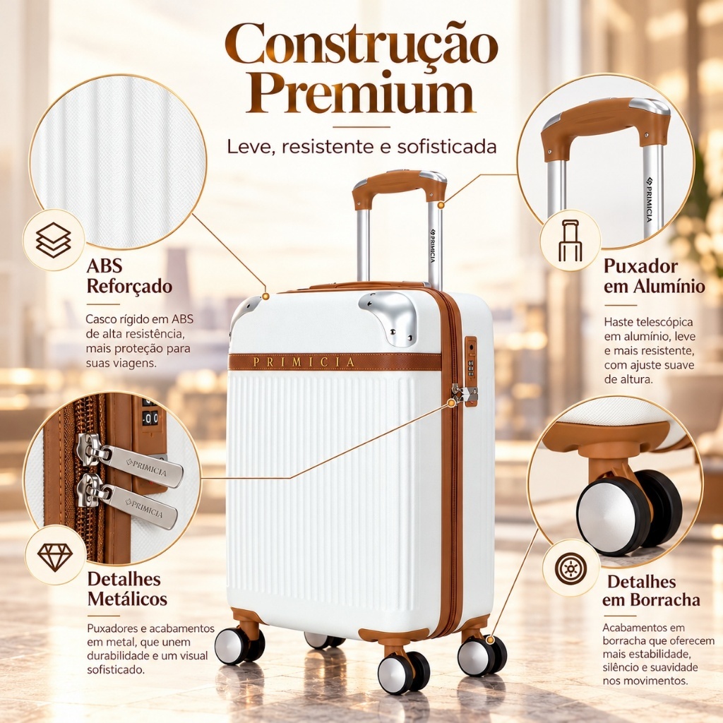 Mala De Viagem P Bordo 10kg Primicia ABS Resistente Reforçada ANAC Chave Cadeado TSA Roda 360 · foto 2