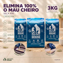 Pó Higiênico 1kg Marine Seca Xixi Eliminador de Odores Cães e Gatos EasyPet Limpeza Fácil Ação Bactericida 1,2,3 ou 4 Un