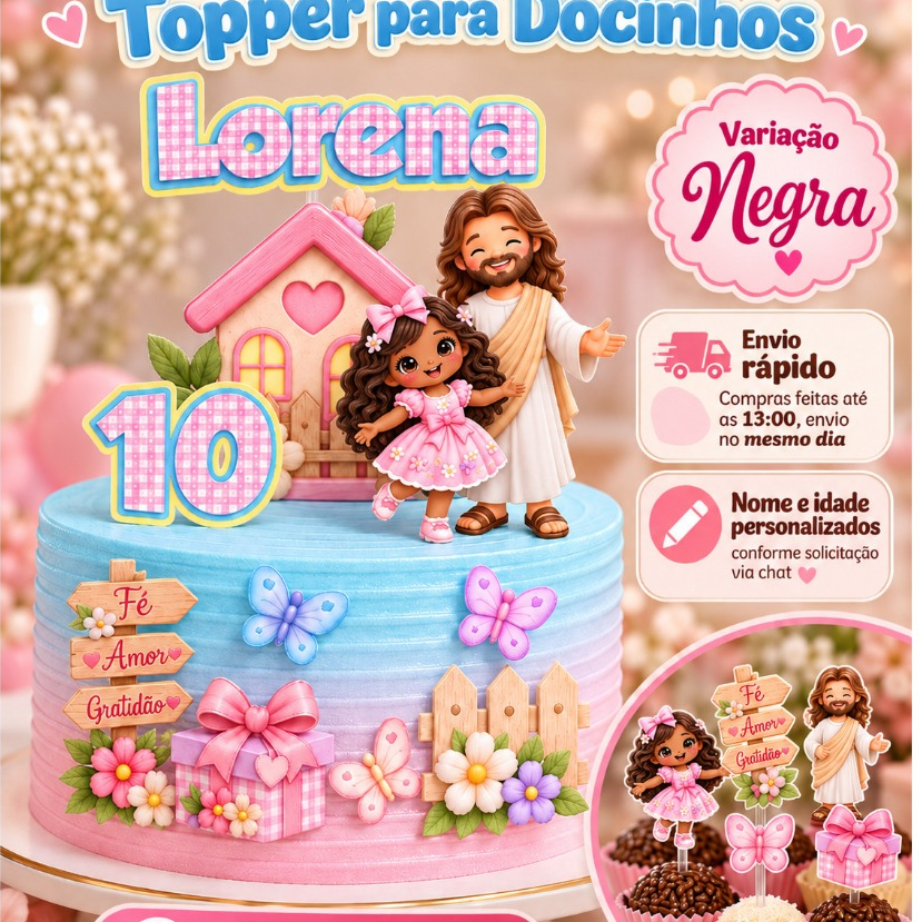 Topo de Bolo Jesus Meu Melhor Amigo Personalizado com Nome e Idade + Topper para Docinhos Kit Festa