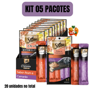 CHURU SNACK SHEBA CREMOSO Atum e Camarão para Gatos (kit 05 pacotes) 4 un cada pacote total 20 un