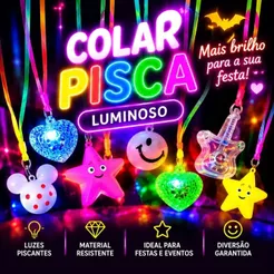 Kit 5 Colares Pisca LED Coloridos Festa Aniversário Balada Eventos Cores Sortidas