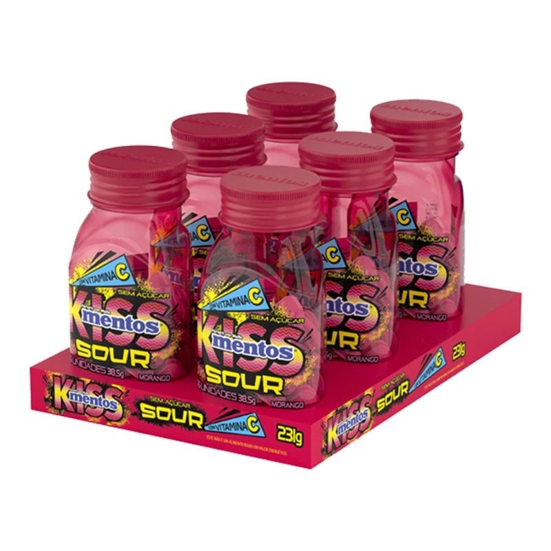 Kit 6 unidades Pastilha Mentos Kiss Morango 38,5gr