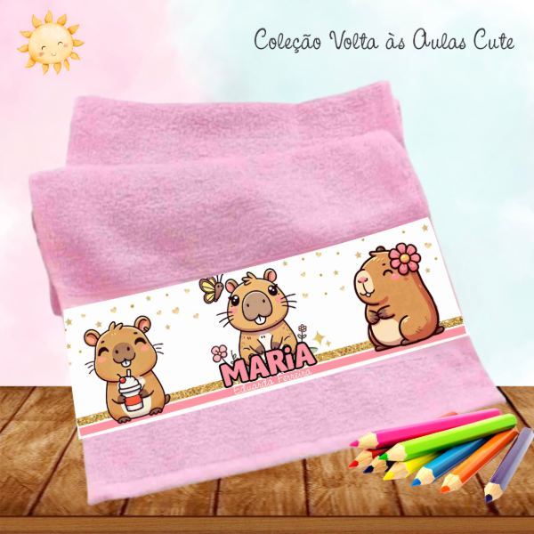 Kit 3 toalhinhas Capivara Cute Escolar Lavabinho Personalizada com nome Escolar Delicada Linda
