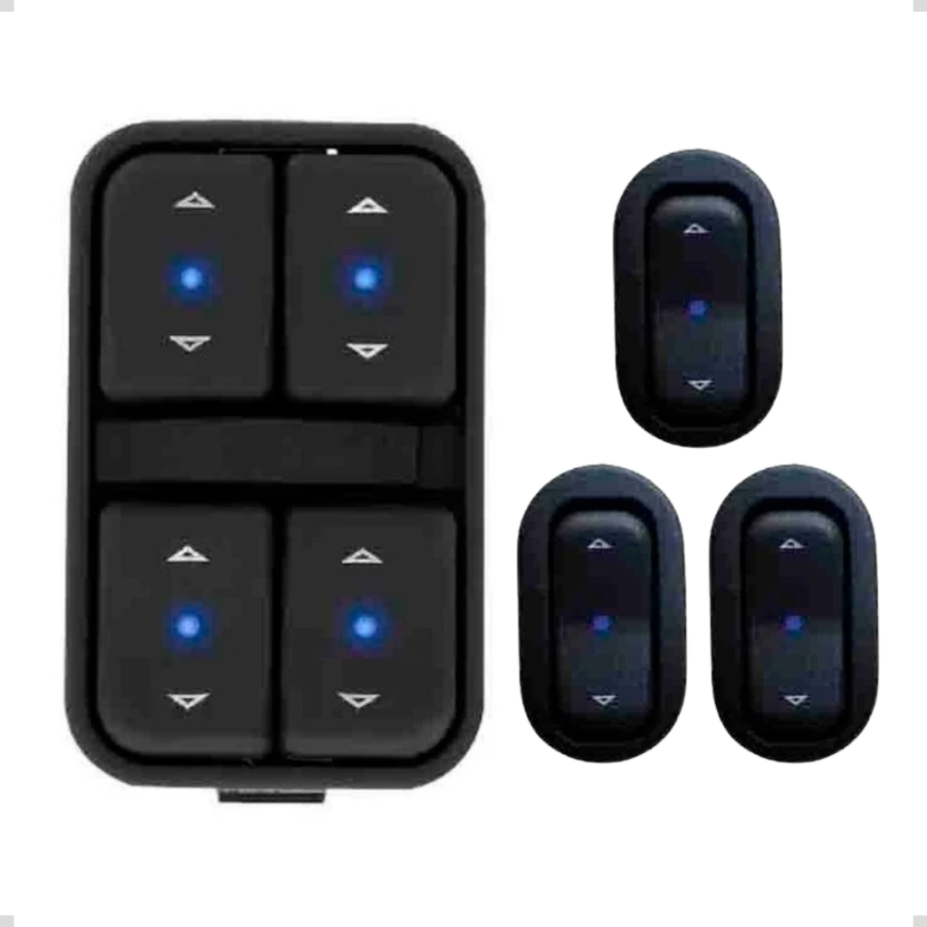 Jogo De Botao Vidro Eletrico Agile Celta Montana Led Azul