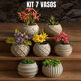 KIT 7 VASOS DE CIMENTO - VASOS PARA SUCULENTAS - TEXTURA TRADICIONAL em Oferta na Shopee
